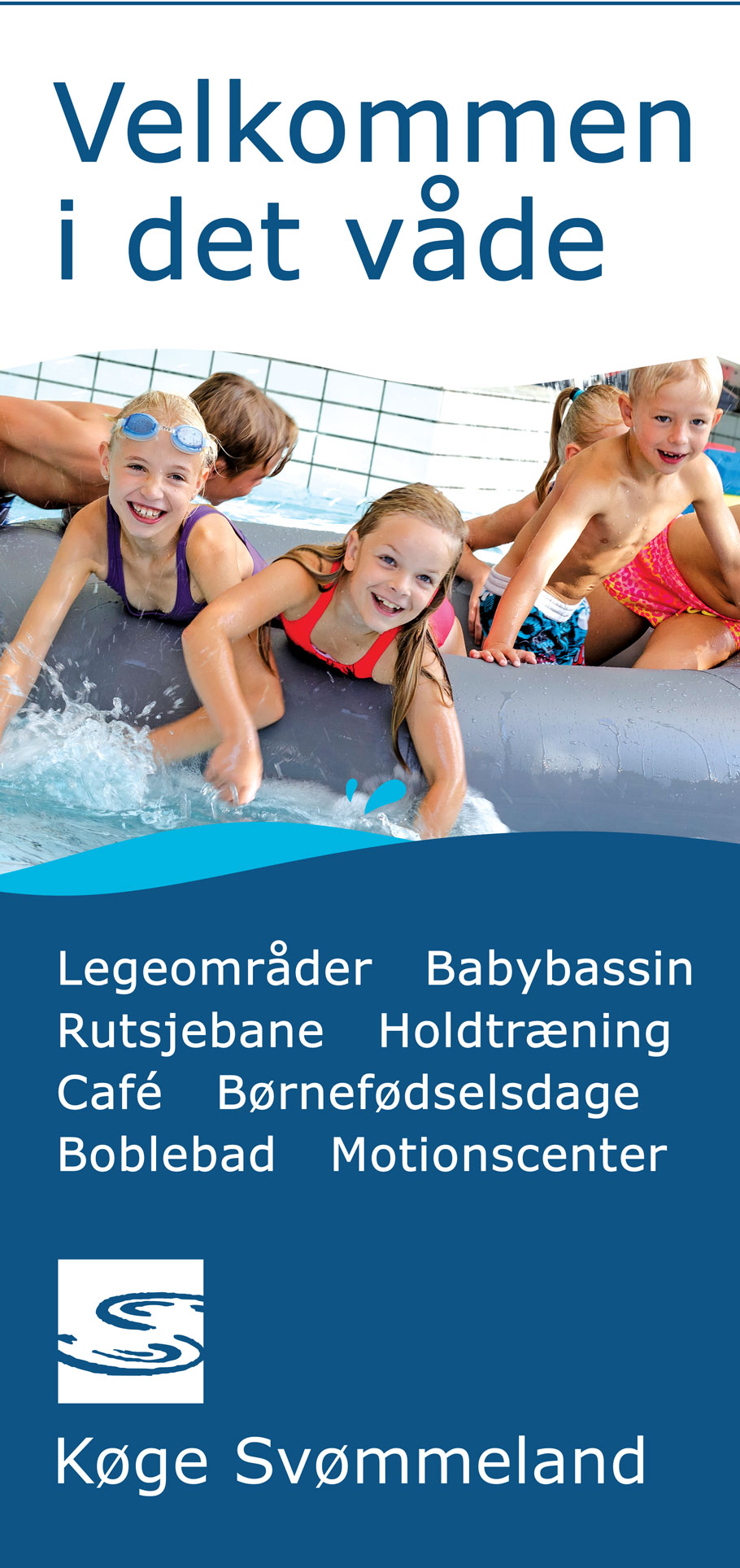 Køge Svømmeland byder på legeområder, babybassin, rutsjebane, holdtræning, motionscenter, boblebad og café, hvor du kan holde børnefodselsdag